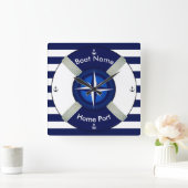 Lifebuoyの~Lifeリングの~Livesaverの~Navy青及びWhite~ スクエア壁時計 (ホーム)