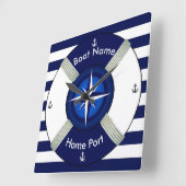 Lifebuoyの~Lifeリングの~Livesaverの~Navy青及びWhite~ スクエア壁時計 (傾斜)