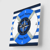 Lifebuoyの~Lifeリングの~Livesaver~Ocean青及びWhite~ スクエア壁時計 (傾斜)