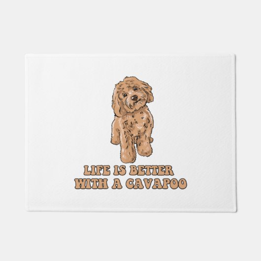 Lifeis Better With A Cavapoo -おもしろい犬恋人1 ドアマット (正面)