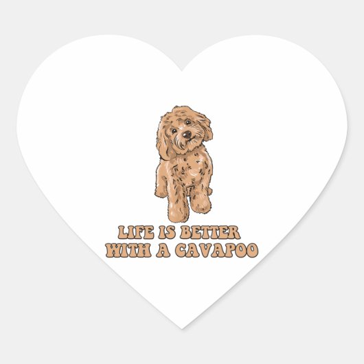 Lifeis Better With A Cavapoo -おもしろい犬恋人1 ハートシール (正面)