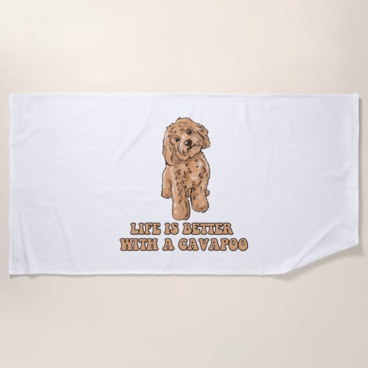 Lifeis Better With A Cavapoo -おもしろい犬恋人1 ビーチタオル (正面)
