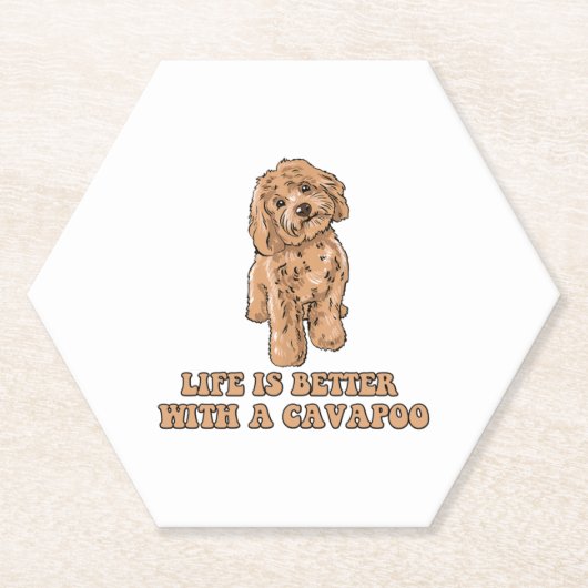 Lifeis Better With A Cavapoo -おもしろい犬恋人1 ペーパーコースター (正面)