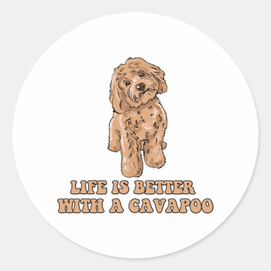 Lifeis Better With A Cavapoo -おもしろい犬恋人1 ラウンドシール (正面)