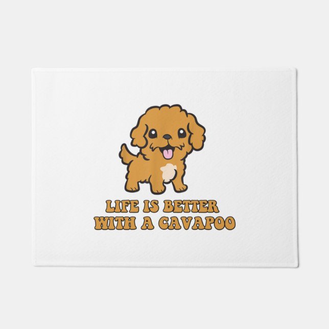 Lifeis Better With A Cavapoo -おもしろい犬恋人 ドアマット (正面)