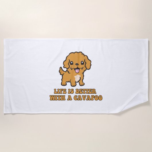 Lifeis Better With A Cavapoo -おもしろい犬恋人 ビーチタオル (正面)