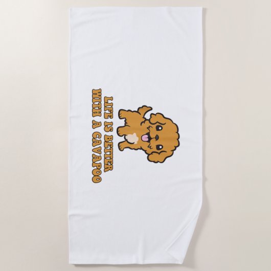 Lifeis Better With A Cavapoo -おもしろい犬恋人 ビーチタオル (正面)