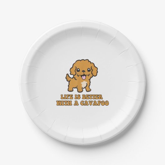 Lifeis Better With A Cavapoo -おもしろい犬恋人 ペーパープレート (正面)