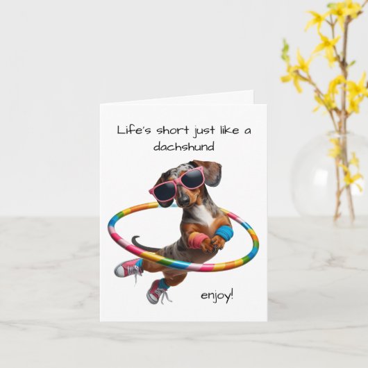 Life's Short Dachshund カード (黄色い花)