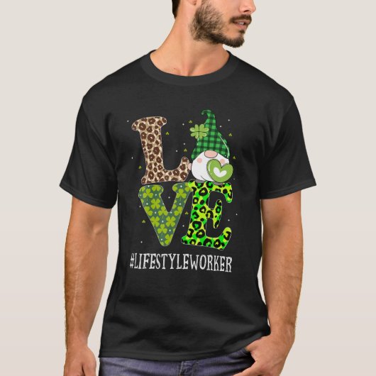 Lifestyle Worker Love St Patricks Day Gnome Leopar Tシャツ (正面)