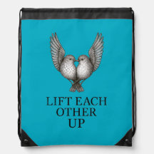 "Lift Each Other Up" 鳥たち ドローストリングバックパック