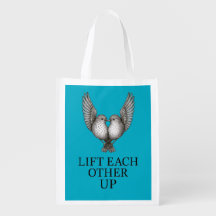 "Lift Each Other Up" 鳥たち リサイクルできる買い物バッグ