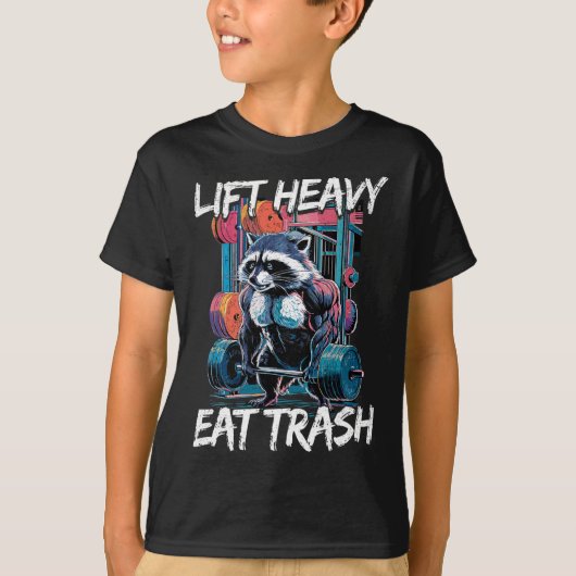 Lift Heavy Eat Trash Weightlifting Bodybuilding Gy Tシャツ (正面)