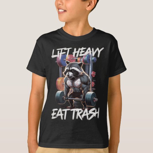 Lift Heavy Eat Trash Weightlifting Bodybuilding Gy Tシャツ (正面)