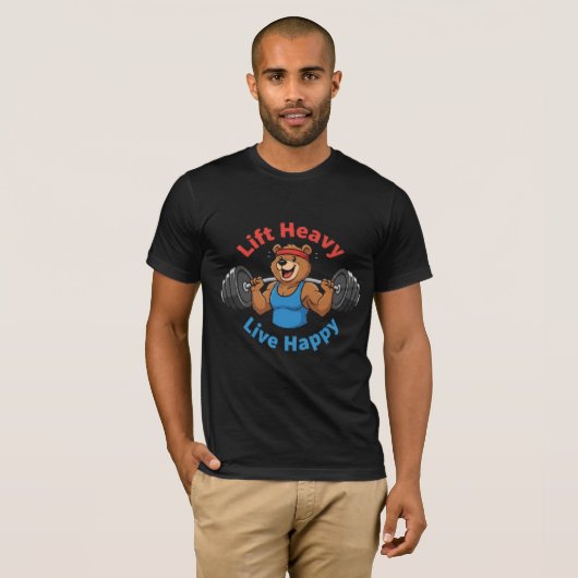 Lift Heavy Live Happy - Strong Bear Gym Motivation Tシャツ (正面フル)
