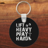 Lift Heavy Pray Hard Gym Workout Christian Gift On キーホルダー (正面)