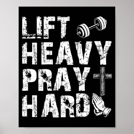 Lift Heavy Pray Hard Gym Workout Christian Gift On ポスター (正面)