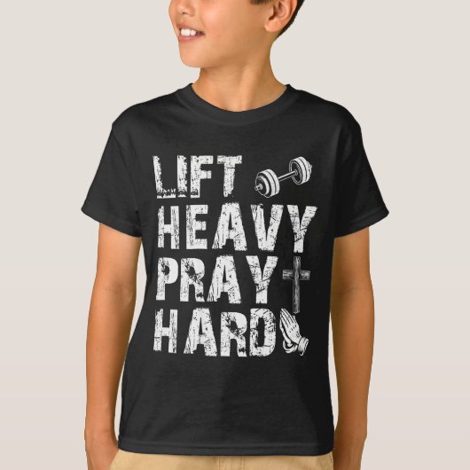 Lift Heavy Pray Hard Gym Workout Christian Gift On Tシャツ (正面)