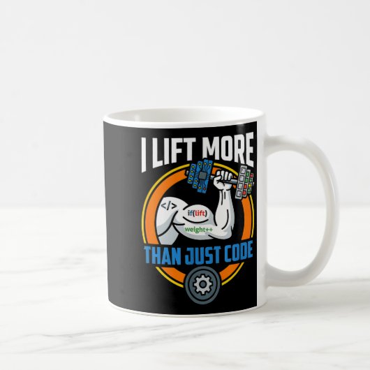 Lift more than code funny programmer developer fit コーヒーマグカップ (右)