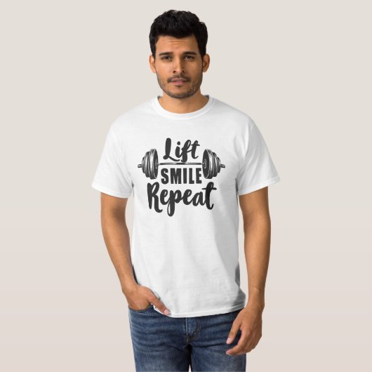 Lift Smile Repeat Gym Motivation Weightlifting Str Tシャツ (正面フル)