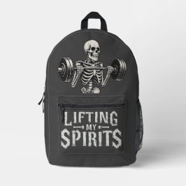 Lifting My Spirits Bodybuilding Skeleton Funny Gym プリントバックパック