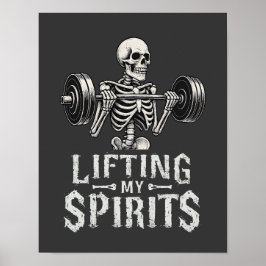 Lifting My Spirits Bodybuilding Skeleton Funny Gym ポスター