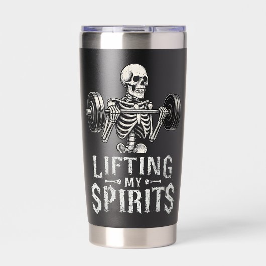 Lifting My Spirits Bodybuilding Skeleton Funny Gym 保温保冷タンブラー (正面)