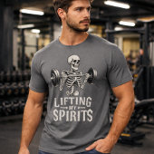 Lifting My Spirits Bodybuilding Skeleton Funny Gym Tシャツ