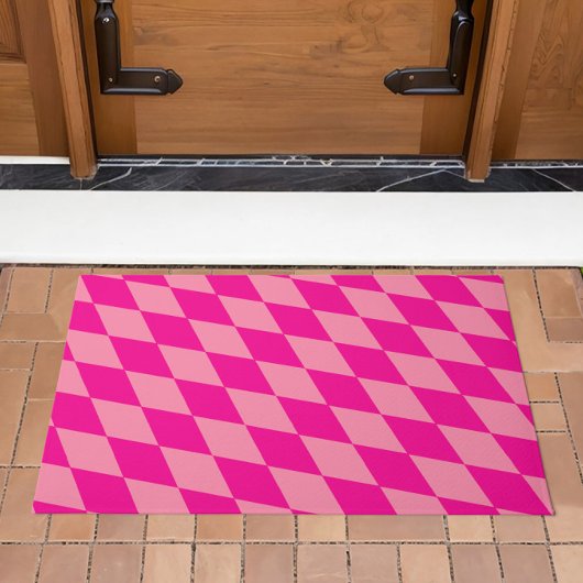 Light and Dark Pink Harlequin Diamonds Checkers ドアマット