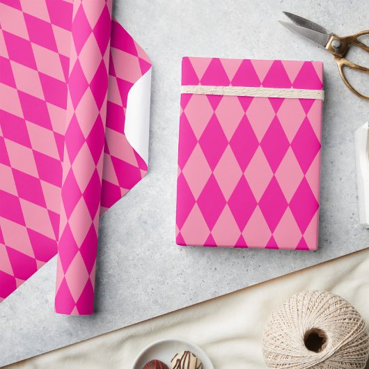 Light and Dark Pink Harlequin Diamonds Checkers  ラッピングペーパー