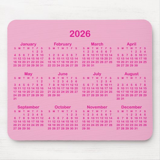 Light and Hot Pink 2026 Calendar マウスパッド (正面)