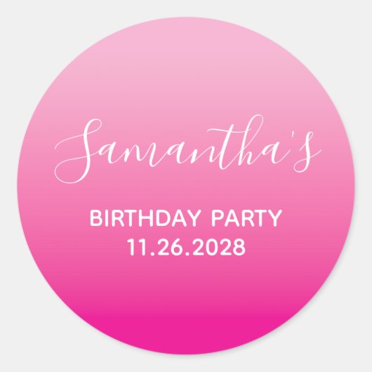 Light and Hot Pink Ombre Birthday Party ラウンドシール (正面)