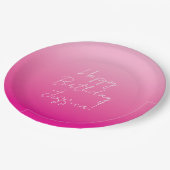 Light and Hot Pink Ombre Happy Birthday ペーパープレート (アングル)