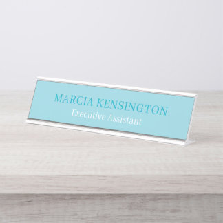 Light Aqua Blue Modern Professional Desk Name デスクネームプレート