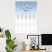 Light Baby Blue Silver Crown Floral Seating Charts ポスター (ホームオフィス)