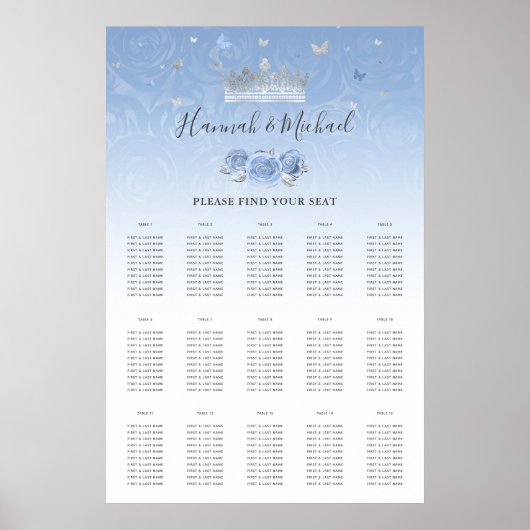 Light Baby Blue Silver Crown Floral Seating Charts ポスター (正面)