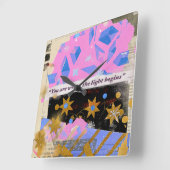 Light Begins Gem Clock – Square Pink & Gold Art スクエア壁時計 (傾斜)