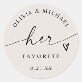 Light Beige Her Favorite Script Wedding Treat Bag ラウンドシール (正面)