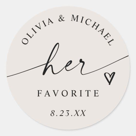 Light Beige Her Favorite Script Wedding Treat Bag ラウンドシール (正面)
