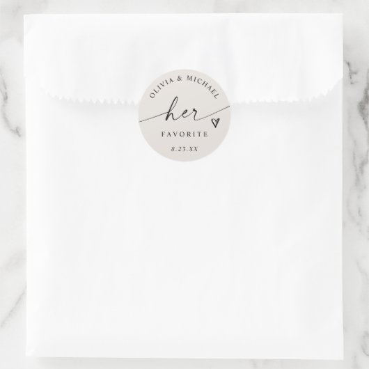 Light Beige Her Favorite Script Wedding Treat Bag ラウンドシール (バッグ)