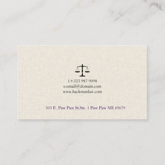 Light Beige Linen Black Justice Scale 名刺 (裏面)