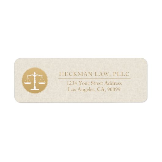 Light Beige Linen Gold Justice Logo Business Card ラベル (正面)