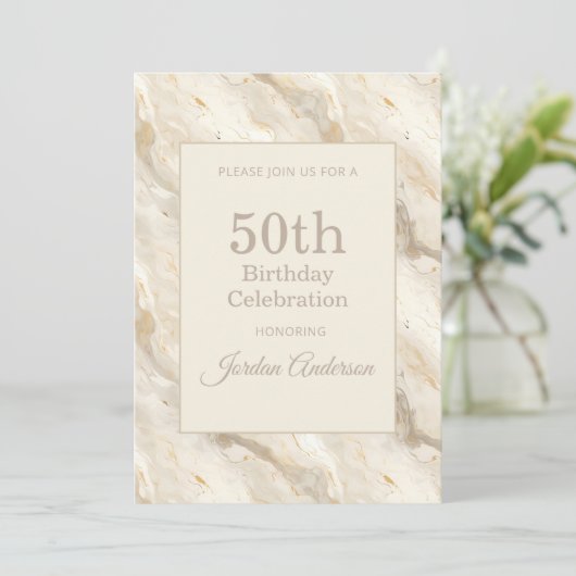 Light Beige Marble 50th Birthday 招待状 (スタンド正面)