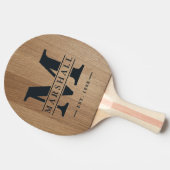 Light Birch Wood Monogram & Name Overlay 卓球ラケット (横)