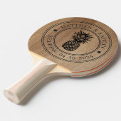 Light Birch Wood Pineapple Wedding Crest & Names 卓球ラケット (正面アングル)