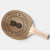 Light Birch Wood Pineapple Wedding Crest & Names 卓球ラケット (横)