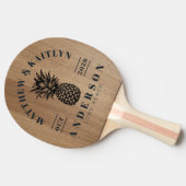 Light Birch Wood Tropical Pineapple Wedding Crest 卓球ラケット (横)
