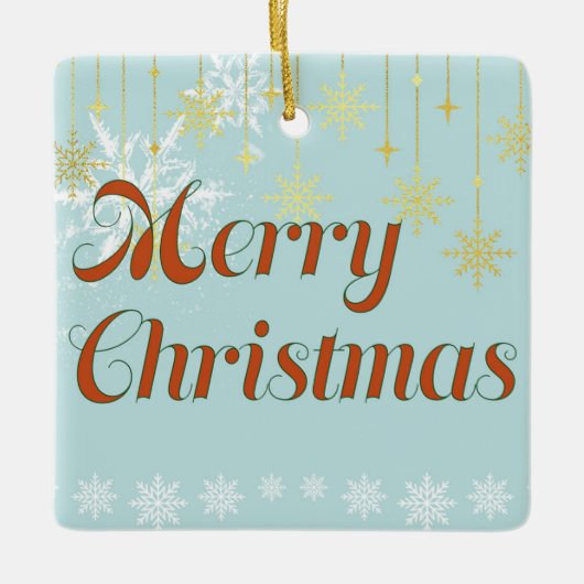 Light blue and Gold Merry Christmas  セラミックオーナメント (正面)