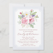 Light Blue and Pink Watercolor Floral Baptism 招待状 (正面)