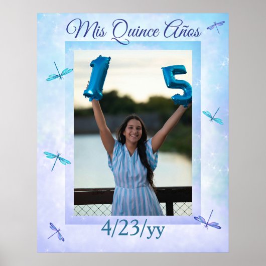 Light Blue and Turquoise Quinceanera Welcome Sign ポスター (正面)